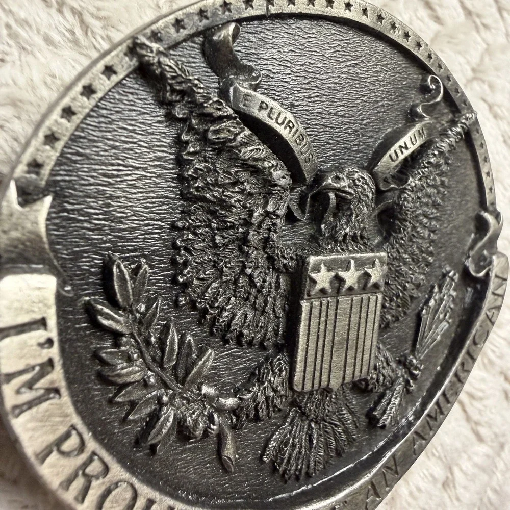 Vintage Belt Buckle USA Patriotic Eagle flag 2.5x3 
